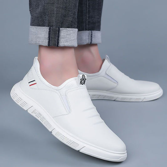 Loom & Soul Men’s Black & White Walking Shoes – Casual PU Leather Flats with Suede Finish, Breathable Comfort & Lace-Up Design
