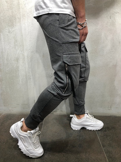 Men’s Streetwear Cargo Pants – Multi-Pocket Drawstring Outdoor Trousers
