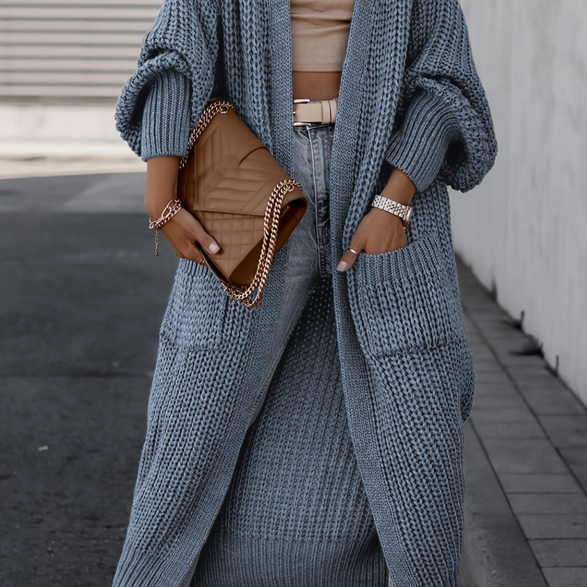 Elegant Deep V-Neck Ribbed Cardigan – Women’s Fall/Winter Knit Sweater