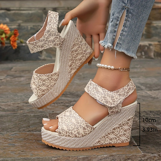 Black Lace Wedge Sandals – Elegant Ankle Strap Summer Heels