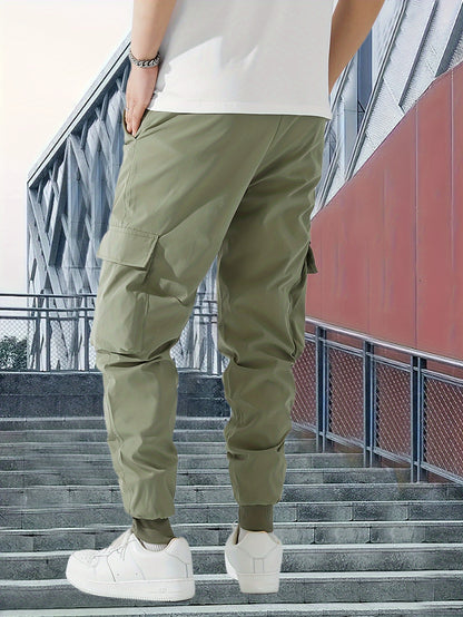 Men’s Olive Cargo Pants – Lightweight Multi-Pocket Streetwear Trousers