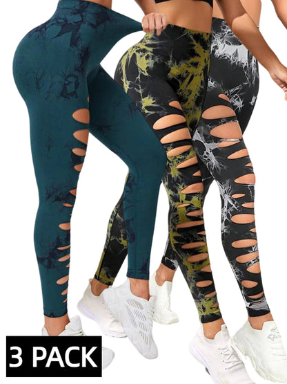 Lot de 3 leggings de yoga push-up pour femme – Pantalon de sport taille haute sans couture
