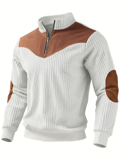 Pull Homme Demi-Zip Col Droit – Sweat Rétro Chaud et Côtelé