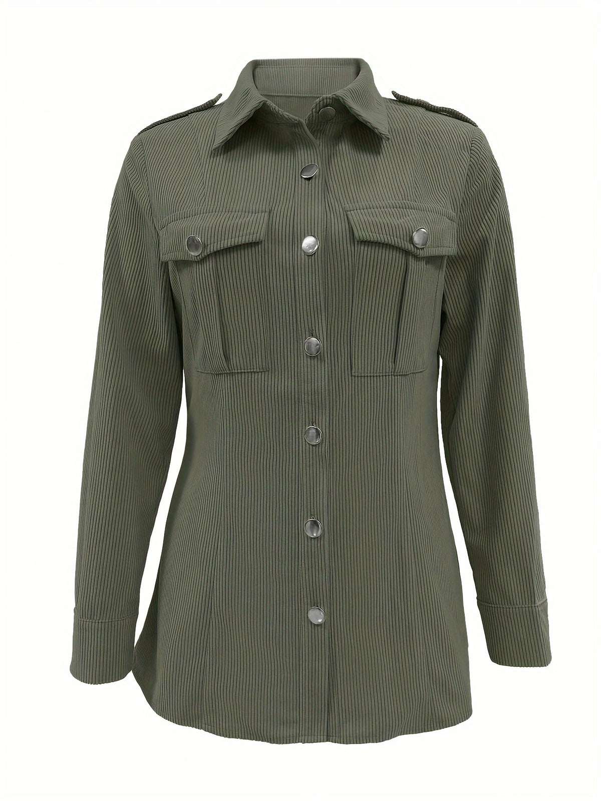 Veste en velours côtelé moutarde pour femme – Élégante, boutonnée, avec poches