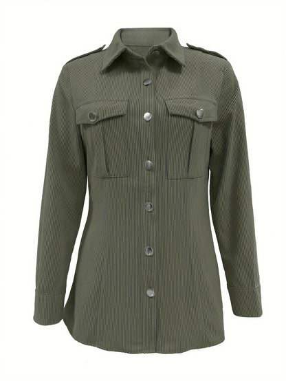 Veste en velours côtelé moutarde pour femme – Élégante, boutonnée, avec poches