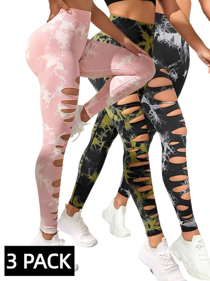 Lot de 3 leggings de yoga push-up pour femme – Pantalon de sport taille haute sans couture