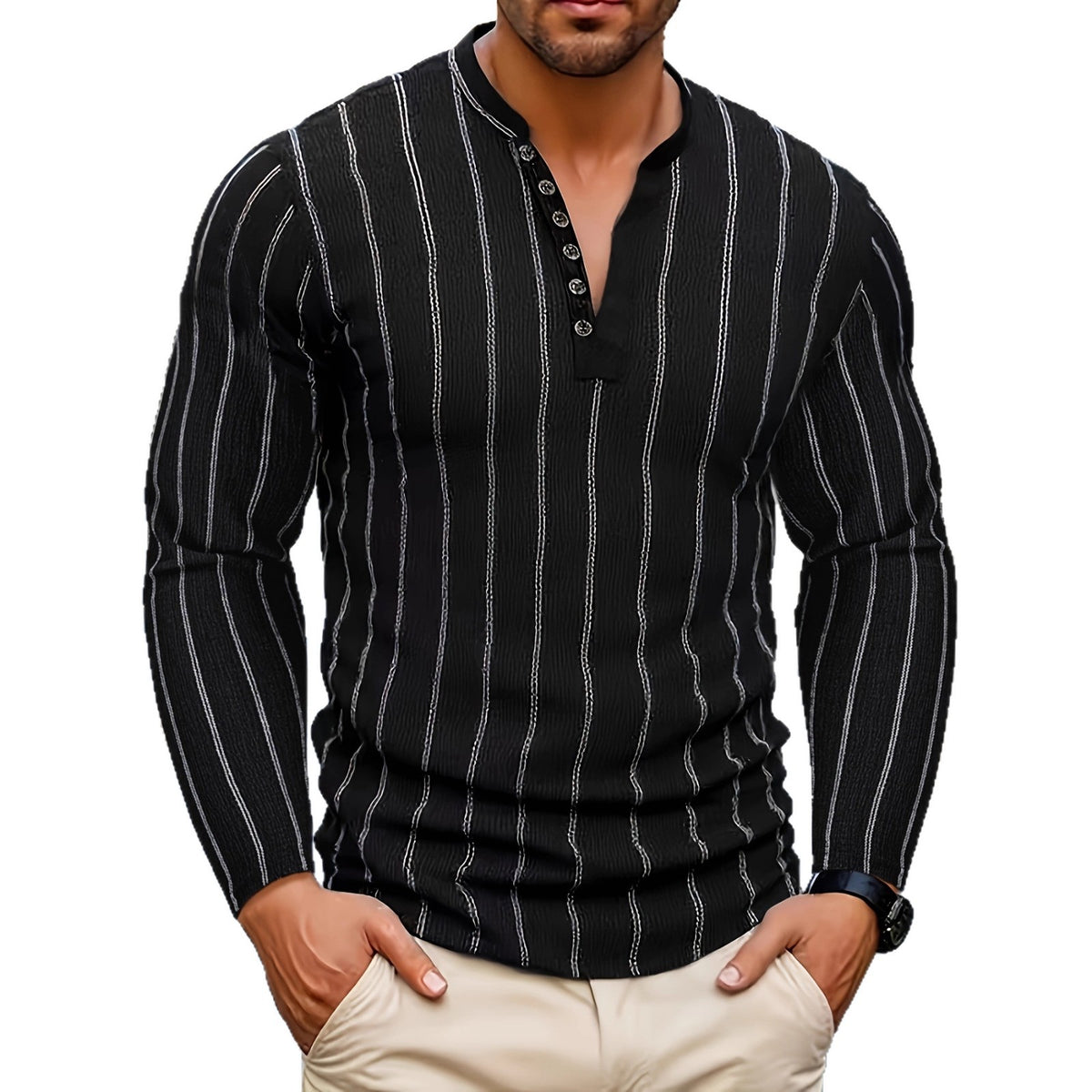 Men’s Striped Crew Neck Long Sleeve – Slim Fit Casual Pullover