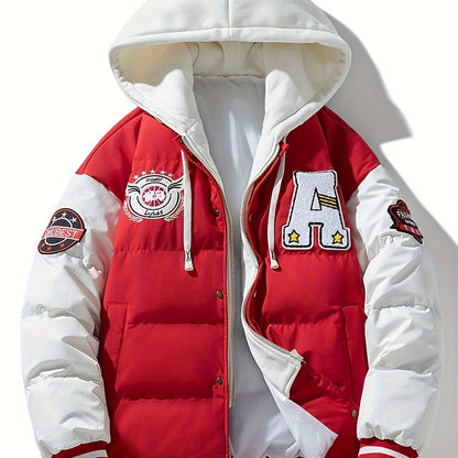 Loom & Soul Men’s Retro Hooded Baseball Jacket – Warm Color-Block Outerwear