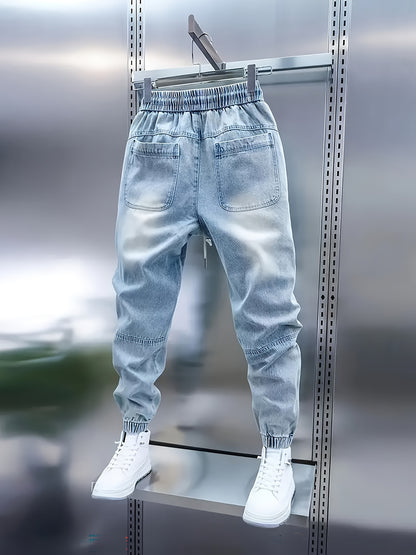 Pantalon de jogging en jean pour homme avec cordon de serrage – Jean patchwork coupe slim