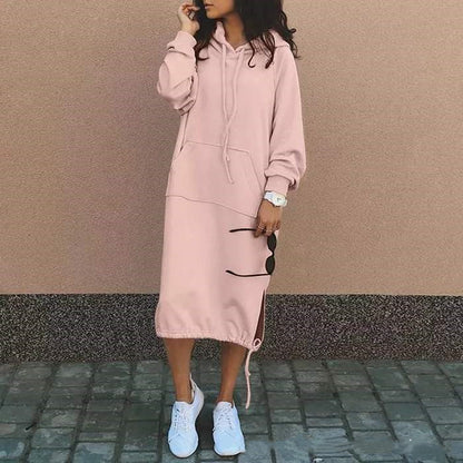 Women’s Hooded Long Sweatshirt – Drawstring Pocket Casual Fit