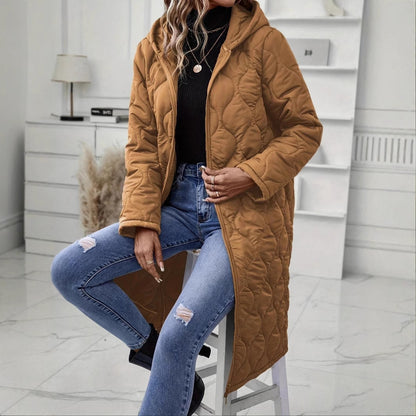 Veste zippée à capuche pour femme – Manteau décontracté en coton matelassé épais