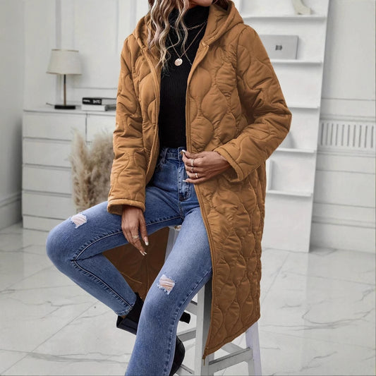 Women’s Hooded Zip Jacket – Thickened Cotton-Fill Casual Coat