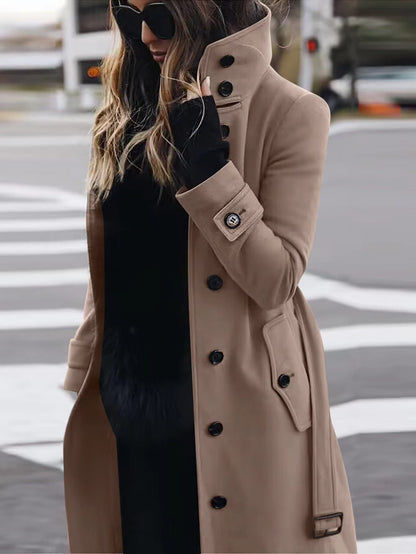 Loom & Soul™ Woolen Stand-Collar Coat – Women’s Slim-Fit Winter Cardigan with Single-Breasted Design