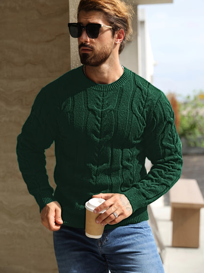 Suéter de punto a rayas para hombre – Suéter suave con cuello redondo y ribete acanalado
