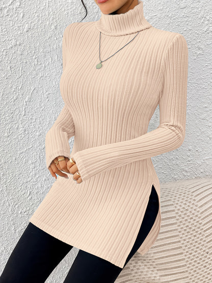 Haut élégant à col roulé pour femme – Tricot doux à manches longues et col montant
