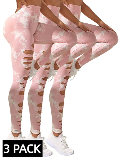 Lot de 3 leggings de yoga push-up pour femme – Pantalon de sport taille haute sans couture