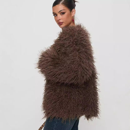Veste en fausse fourrure pour femme avec surpiqûres en cuir – Manteau style urbain