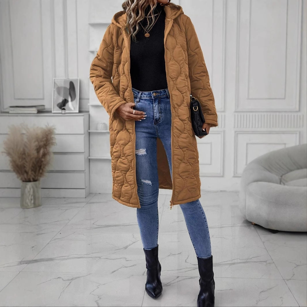 Veste zippée à capuche pour femme – Manteau décontracté en coton matelassé épais