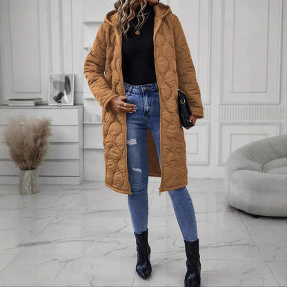 Veste zippée à capuche pour femme – Manteau décontracté en coton matelassé épais