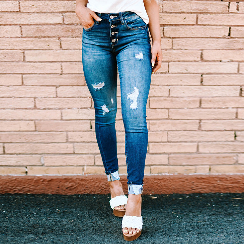 Loom & Soul™ Distressed Skinny Jeans – Women’s Mid-Waist Ripped Denim Pants