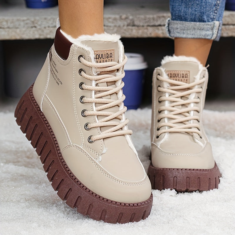 Women’s Fleece-Lined High-Top Ankle Boots – Thick Sole Casual Winter Shoes