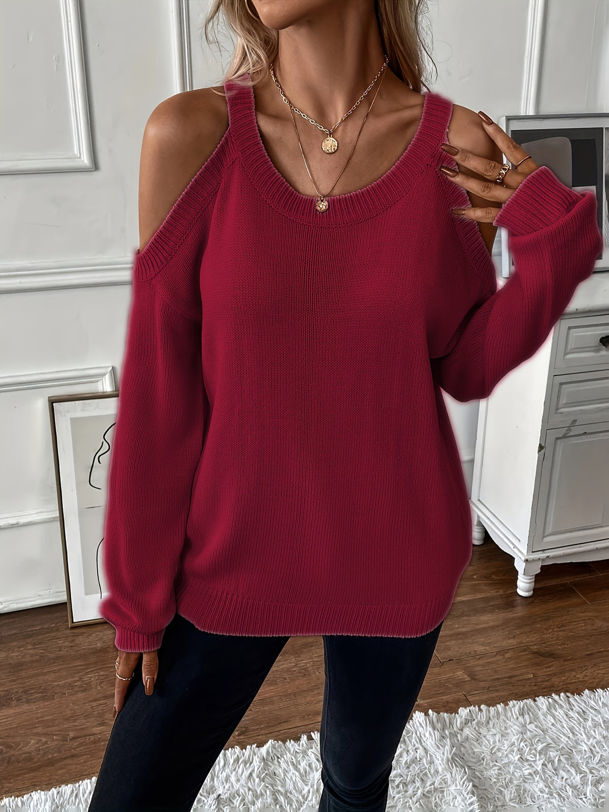 Women’s Elegant Crew Neck Pullover – Soft Knit Fall/Winter Sweater