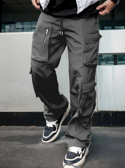 Pantalon cargo noir pour homme – Jogging d'extérieur coupe ample multi-zips pour le printemps/l'automne