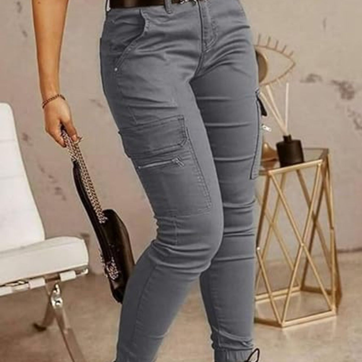 Jean Jogger Cargo Skinny Femme – Pantalon Slim Stretch Utilitaires
