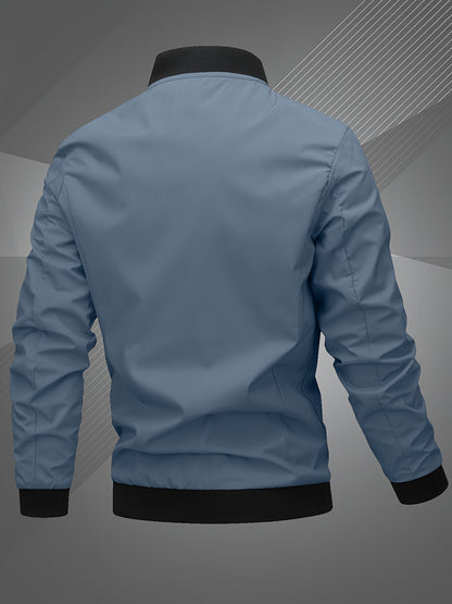 Men’s Letter Embroidered Bomber Jacket – Sporty Casual Streetwear