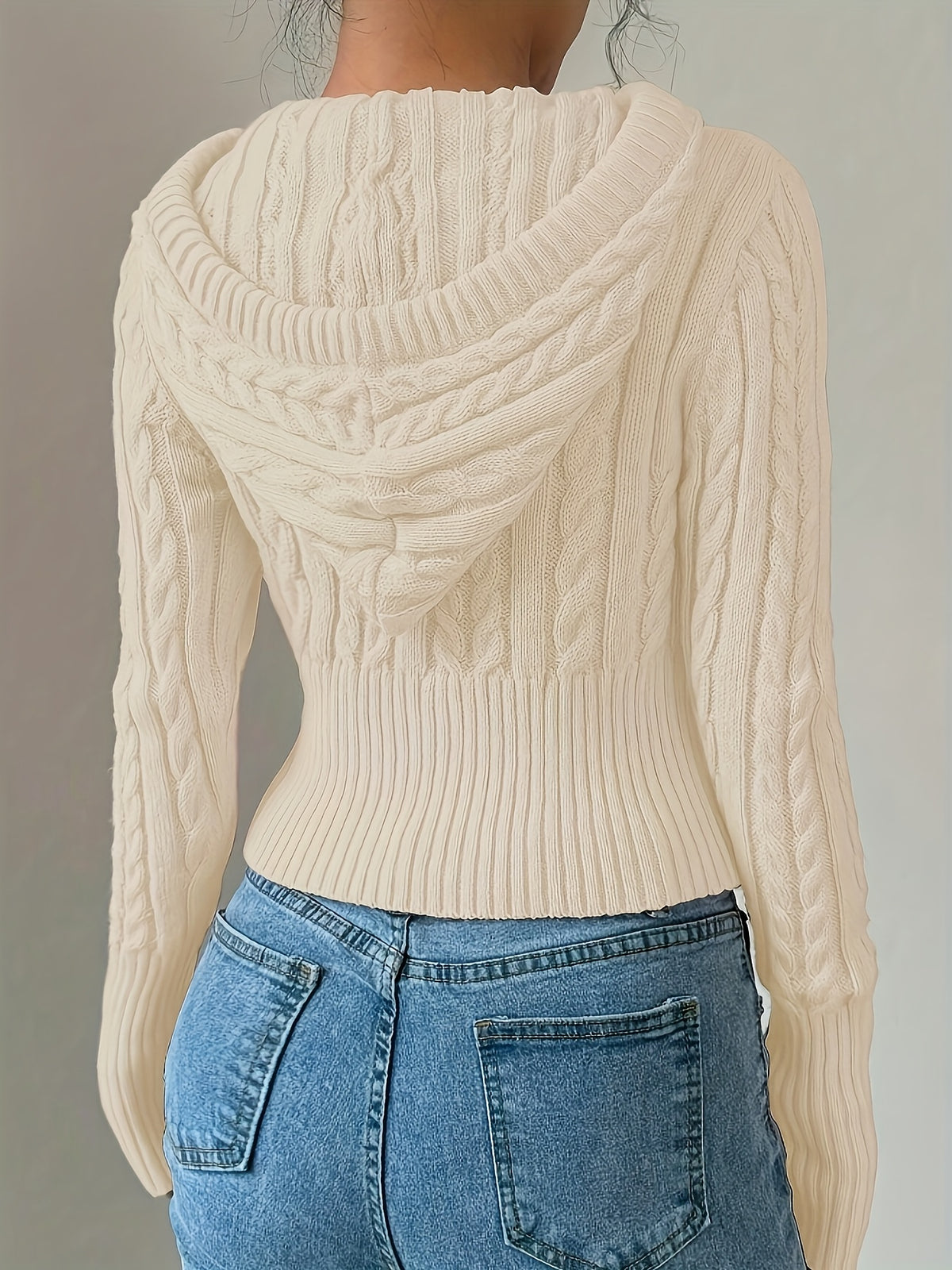 Gilet zippé à capuche élégant – Tricot torsadé, couche chaude