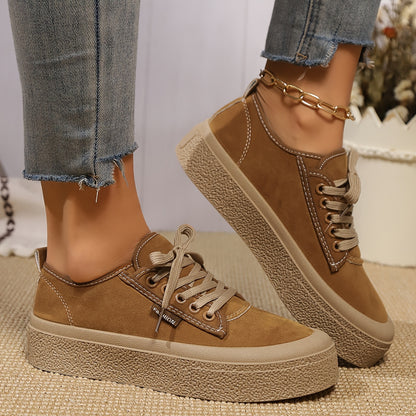 Baskets basses minimalistes à lacets pour femme – Chaussures décontractées polyvalentes