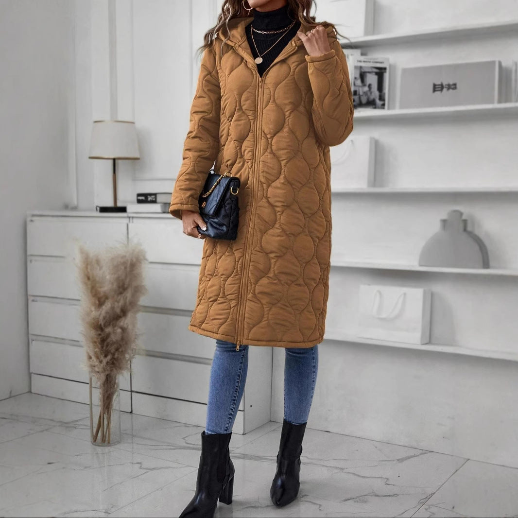 Veste zippée à capuche pour femme – Manteau décontracté en coton matelassé épais