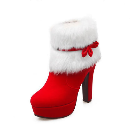 Loom & Soul Plush Winter High-Heel Martin Boots – Elegant Holiday Comfort