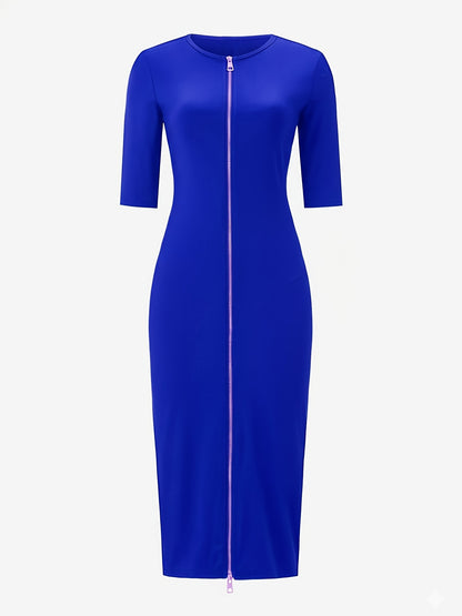 Robe midi moulante à encolure bateau – Robe élégante à manches courtes et coupe ajustée