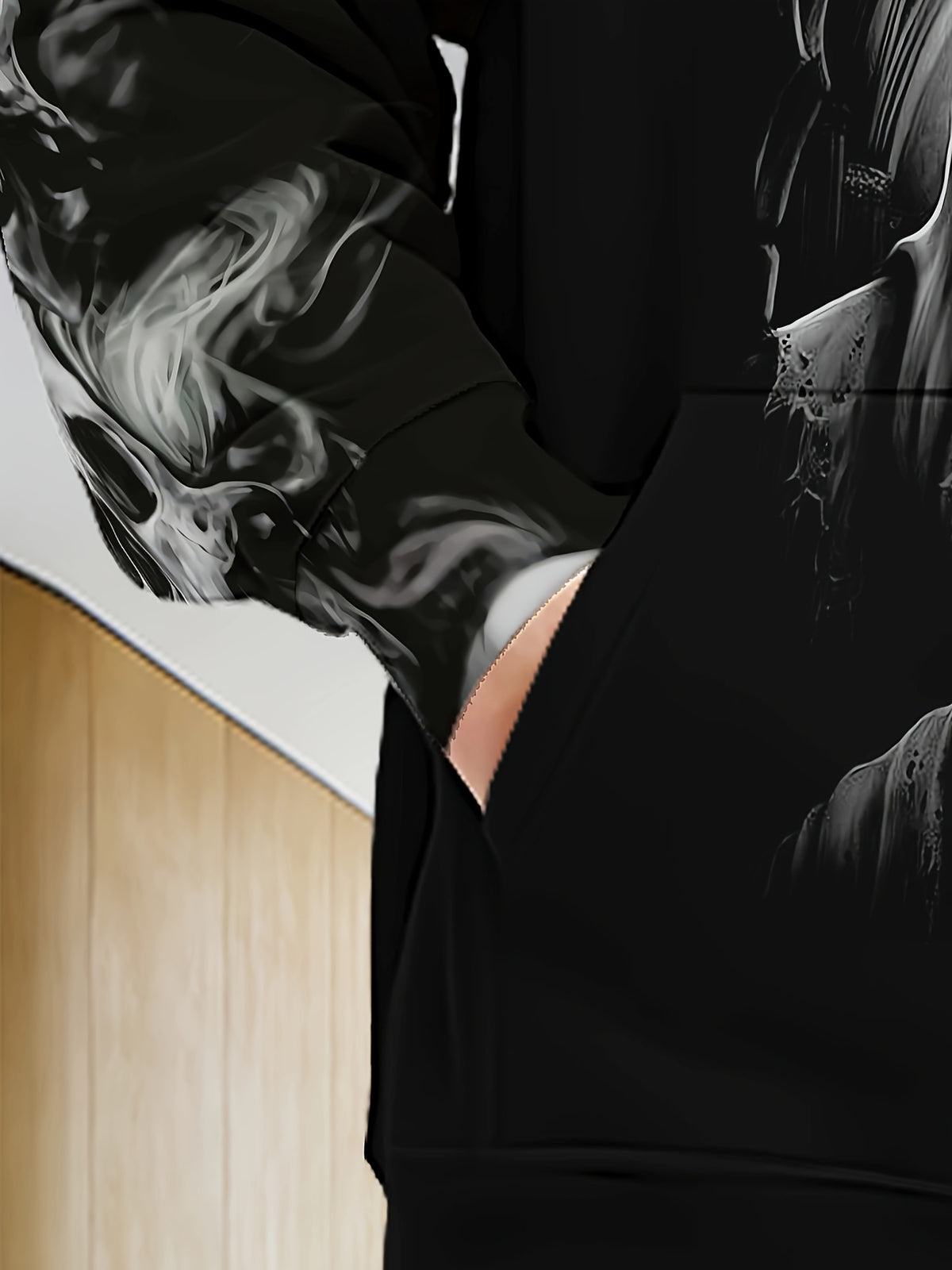 Sweat à capuche zippé gothique tête de mort pour homme Loom & Soul – Veste streetwear ailes enflammées