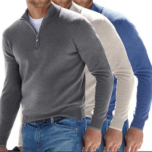 Men’s V-Neck Zip Sweater – Casual Cashmere Feel Autumn Pullover