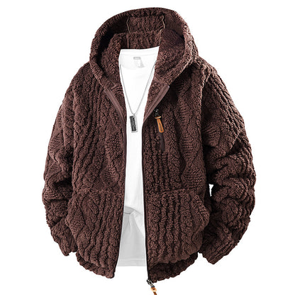 Men’s Hooded Fleece Zip-Up Jacket – Corduroy Casual Fit