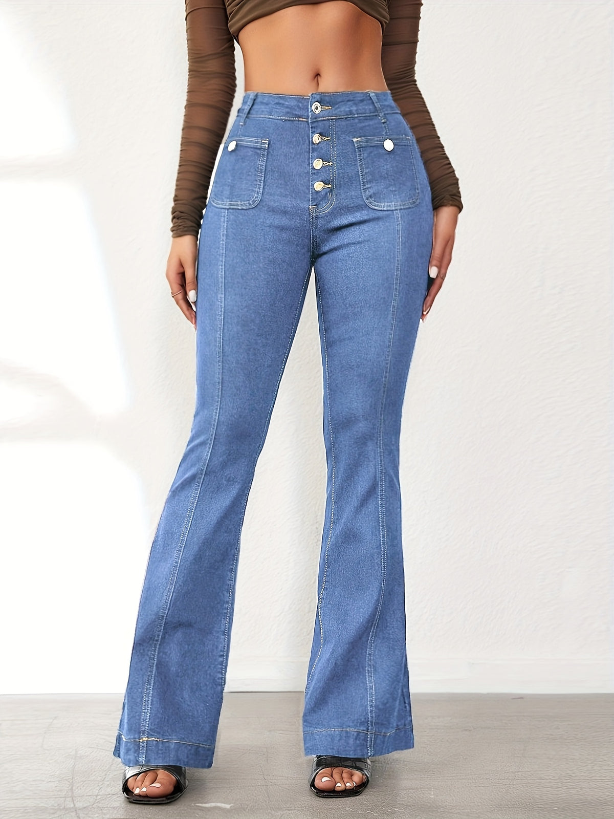 Jean évasé taille haute pour femme – Patte d'éléphant vintage extensible