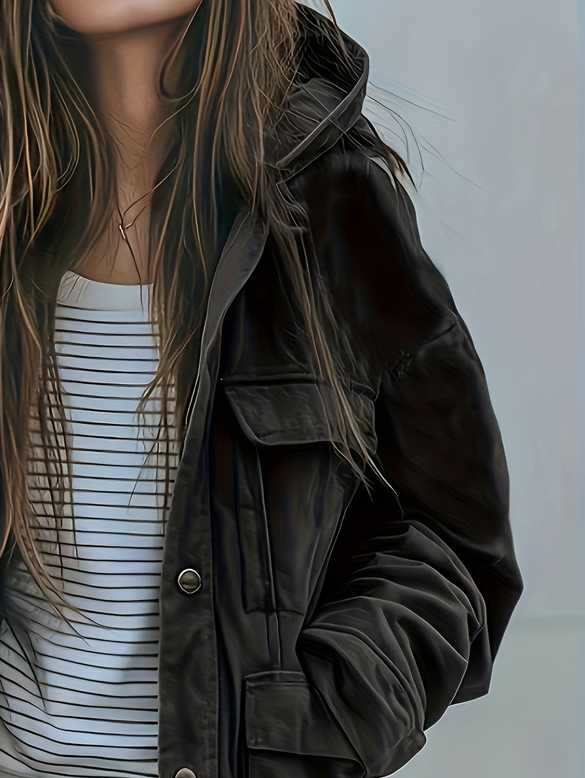 Veste à capuche robuste pour femme, vert olive – Manteau de travail épais toutes saisons