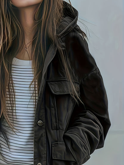 Veste à capuche robuste pour femme, vert olive – Manteau de travail épais toutes saisons