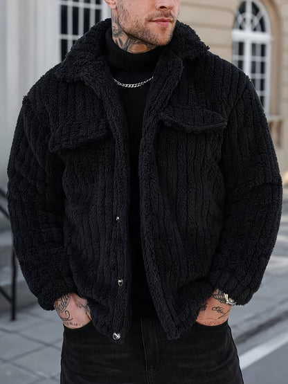Men’s Flannel Button Jacket – Winter Casual Lapel Coat