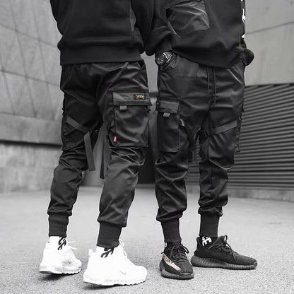 Loom & Soul™ Pantalon Sarouel Jogger à Rubans – Pantalon Cargo Streetwear Multi-Poches Homme