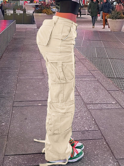Pantalones cargo retro Y2K para mujer – Cintura alta, pierna ancha, estilo urbano
