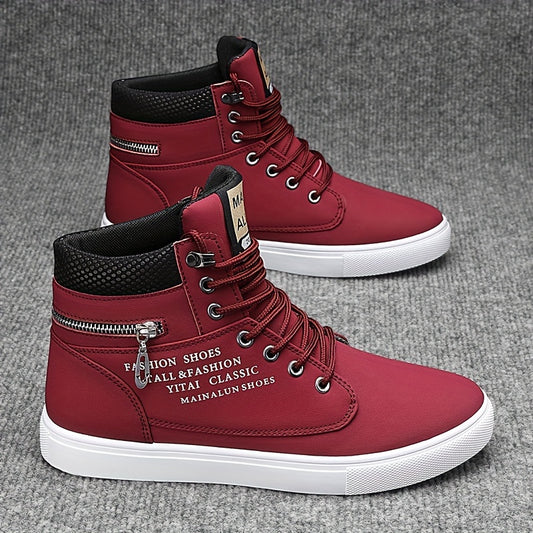 Men’s Mid-Top Casual Sneakers – Non-Slip PU Streetwear Shoes