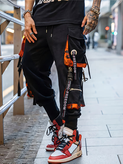 Pantalon cargo alphabet homme – Pantalon multi-poches streetwear tendance