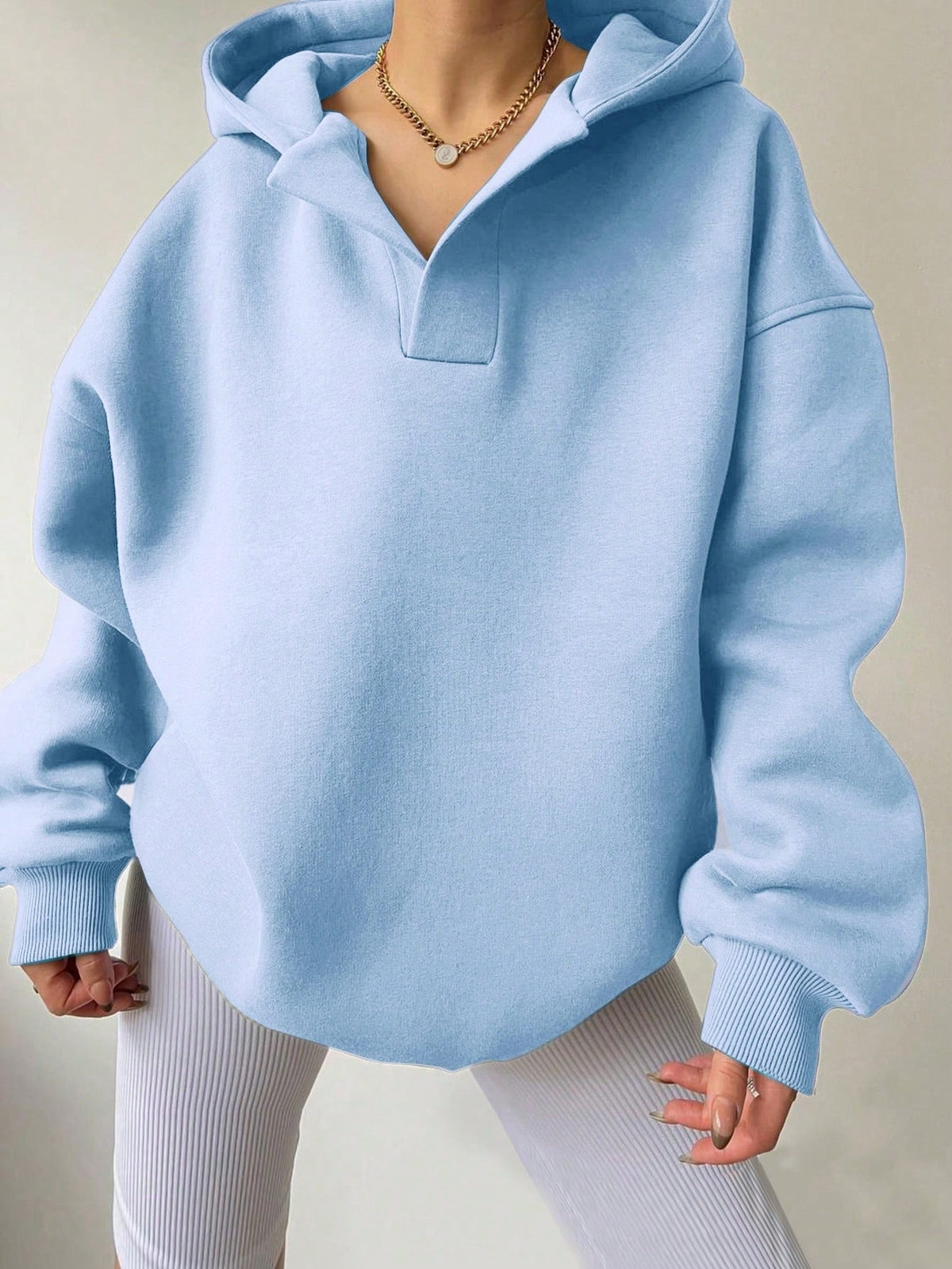 Sudadera con capucha de color liso para mujer – Sudadera holgada de manga larga