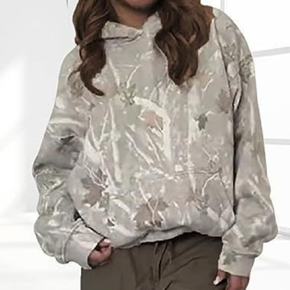 Haut à capuche floral décontracté Loom & Soul pour femmes – Pull ample avec manches lanternes, poche avant et imprimé numérique (Kaki, Gris clair)