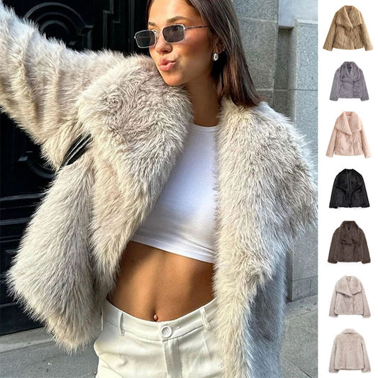 Loom & Soul™ Fluffy Lapel Plush Coat – Women’s Warm Winter Jacket for Effortless Chic Comfort