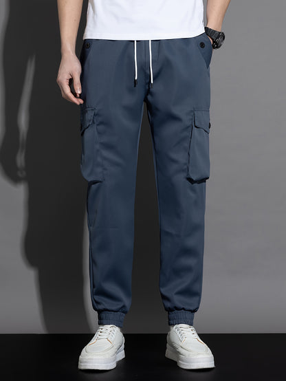 Men’s Olive Cargo Pants – Multi-Pocket Drawstring Utility Trousers