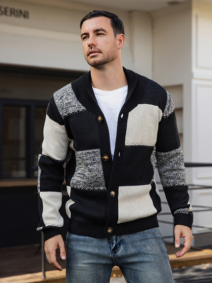 Gilet en maille à coutures contrastantes – Pull décontracté côtelé à revers